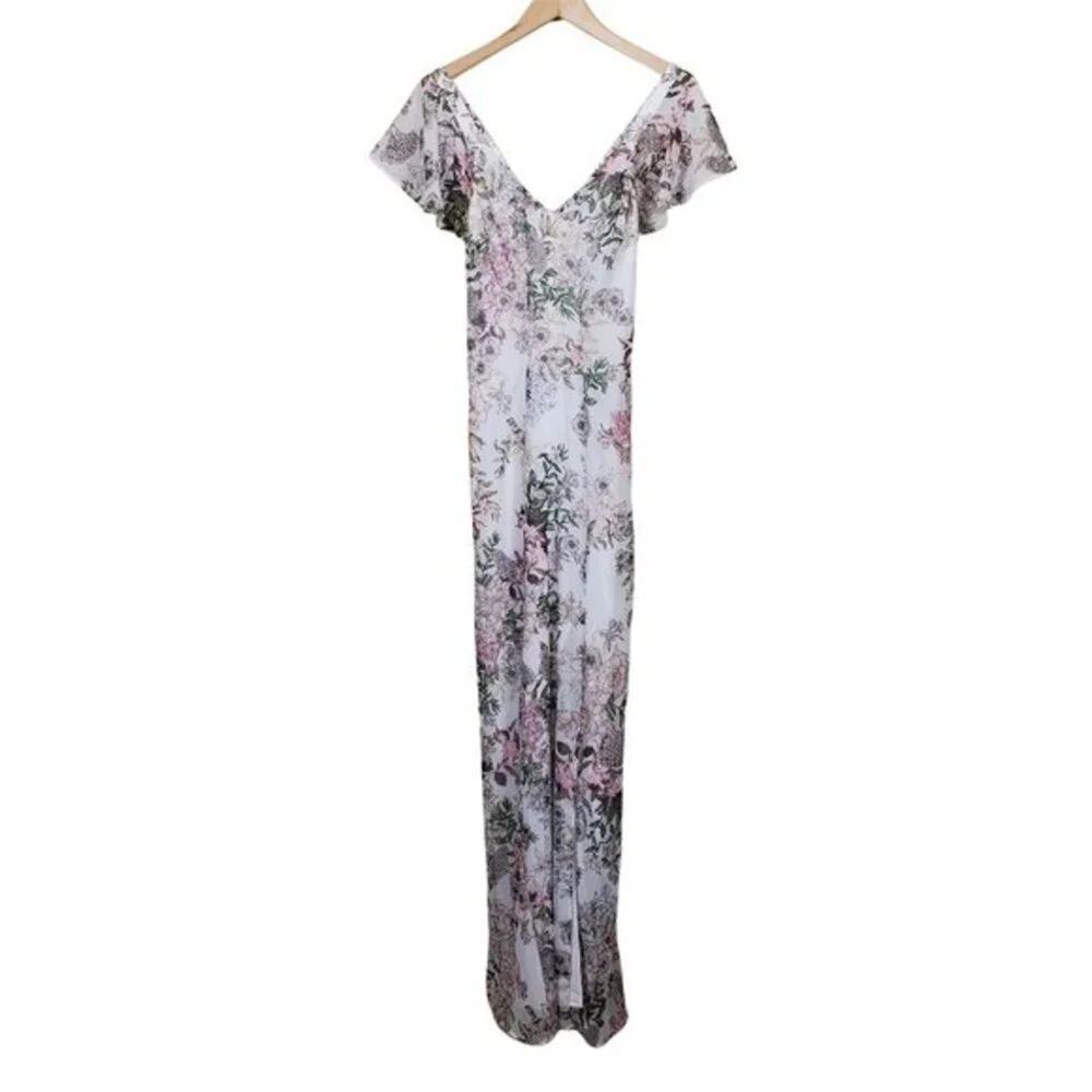 Guess Loyola Printed Maxi Dress Inked Garden White Floral Ruffle Women Sz 0 NEW